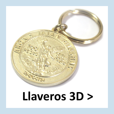 Llaveros metálicos de empresa con relieves en 3D.