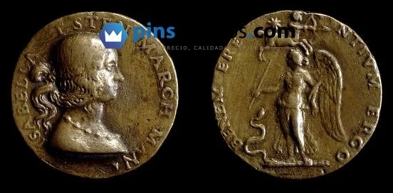 Medalla de bronce de Isabel de Este, princesa y patrona de los humanistas del Renacimiento, distribuida como un regalo.